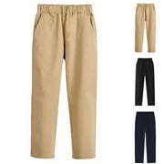 Zwiiyzr Girls Boys School Uniform Pants High Elastic Waist Kids Straight Leg Twill Trousers with Pockets 3-9 Years Black